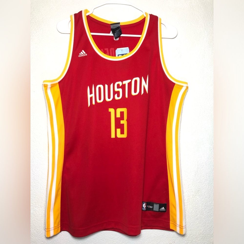 adidas Houston #13 Red and Yellow Basketball Jersey
